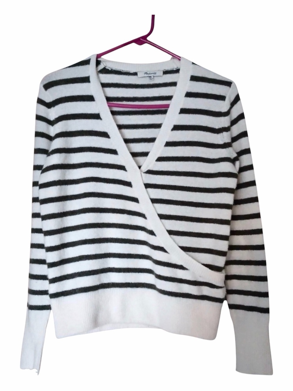 Madewell Mock Wrap-Front V-Neck Date-Night Sweater in Elthorne Stripe Size XXS